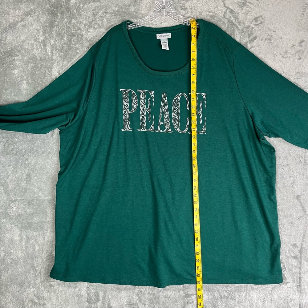 Catherines NWT Peace Rhinestone Graphic‎ Long Sleeve Tunic Tee TShirt 3X Holiday - Picture 8 of 11